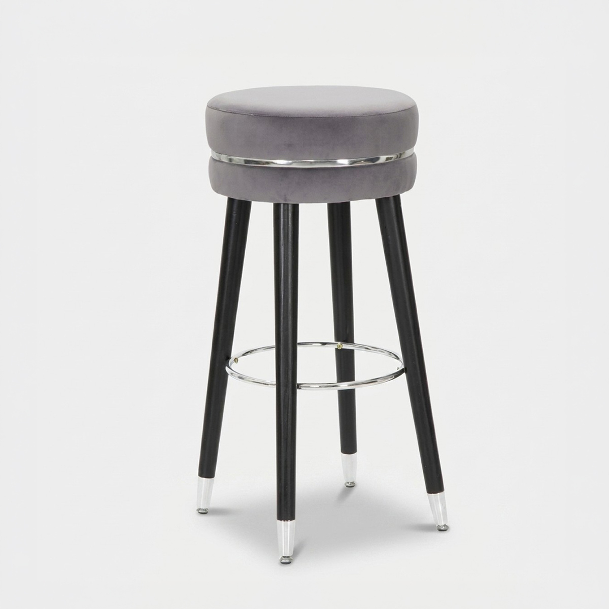 Gepolsterter Barhocker aus Samt und Holz Paris Silver
