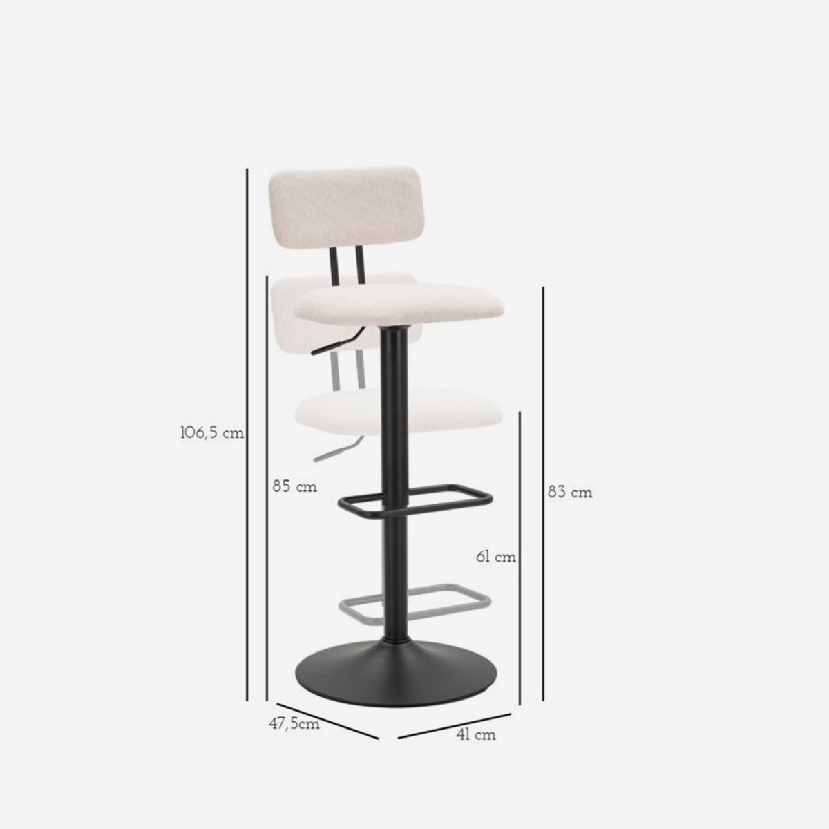 Set de 2 taburetes de bar giratorios acolchados regulables Light