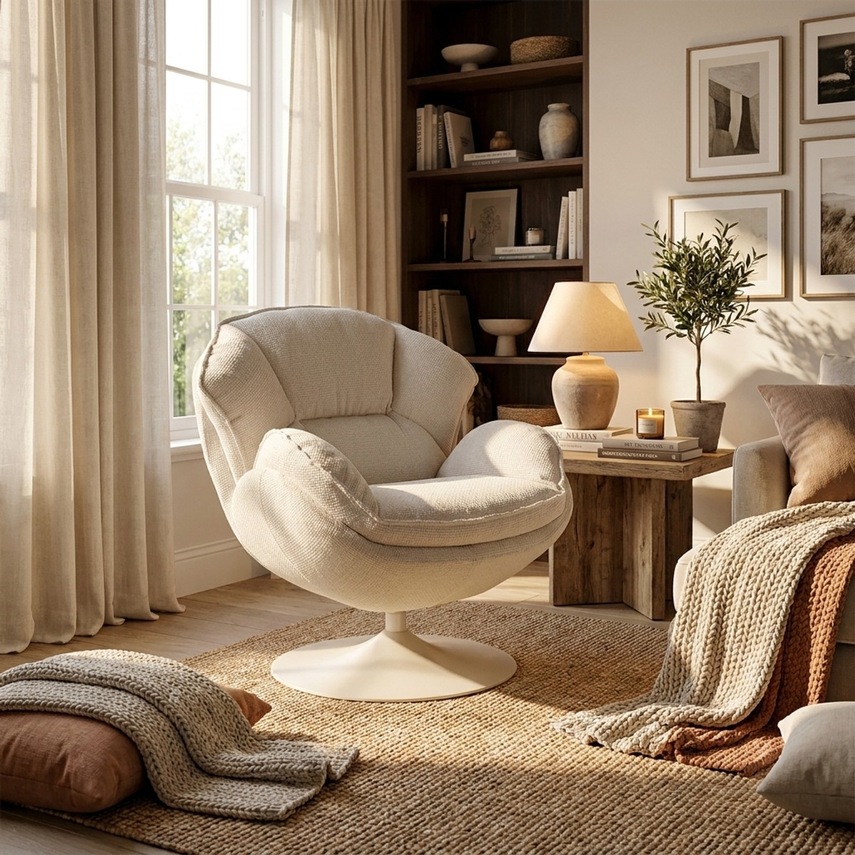 Sillón giratorio retro tapizado para salón Hamburg Poise