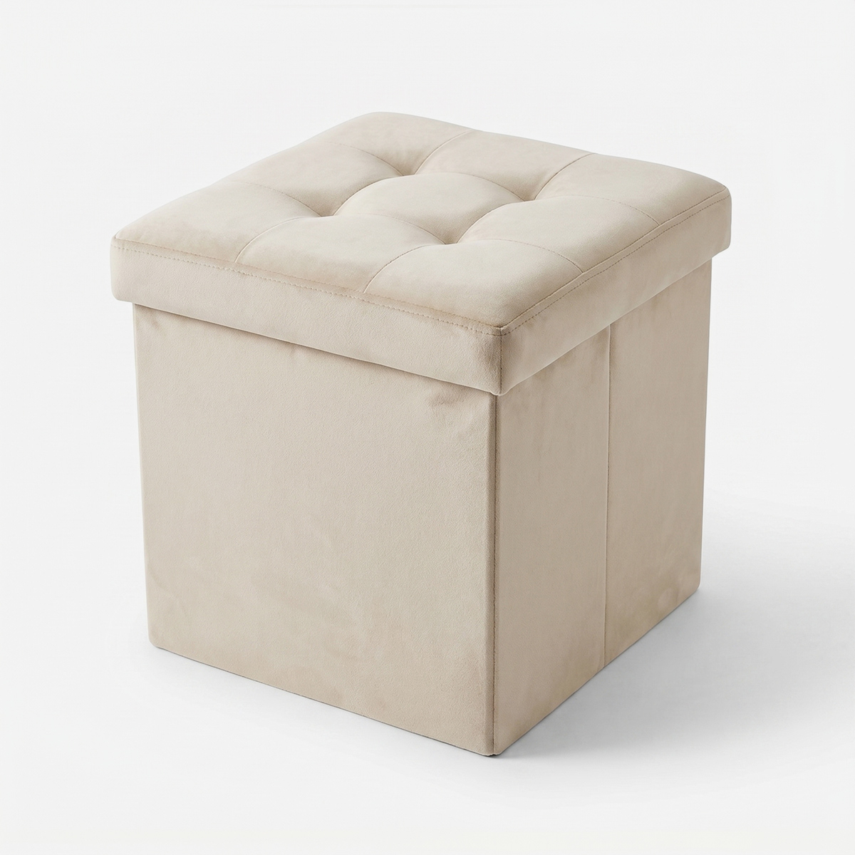 Samtiger Sitzhocker mit Stauraum, gesteppt, 38x38x38 cm Cubo