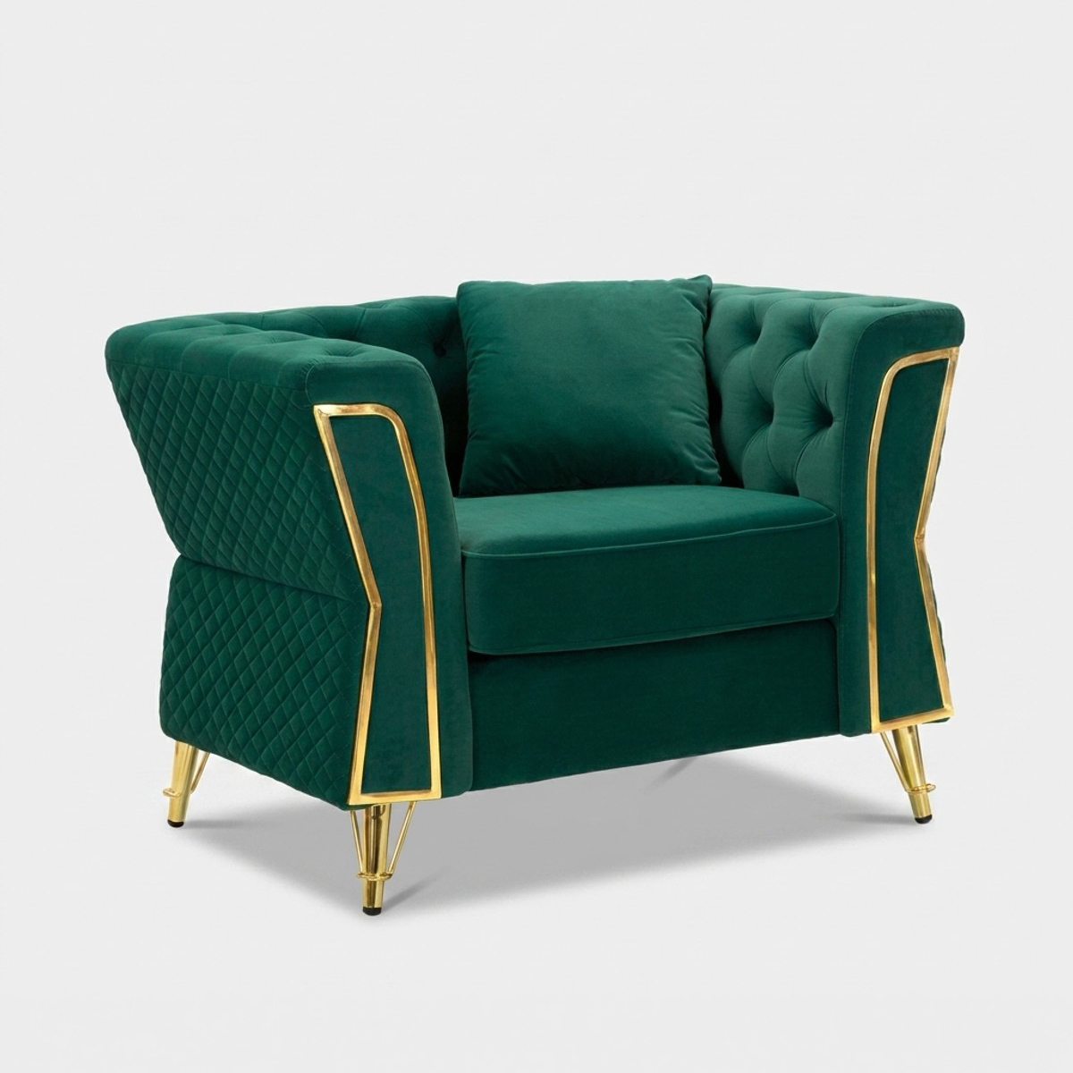 Sillón tapizado en terciopelo con cojín Emy