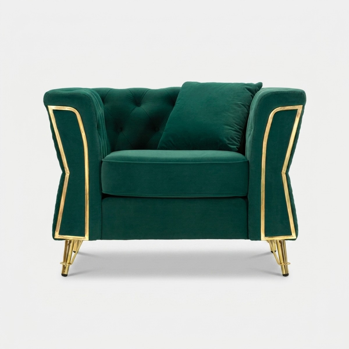 Sillón tapizado en terciopelo con cojín Emy