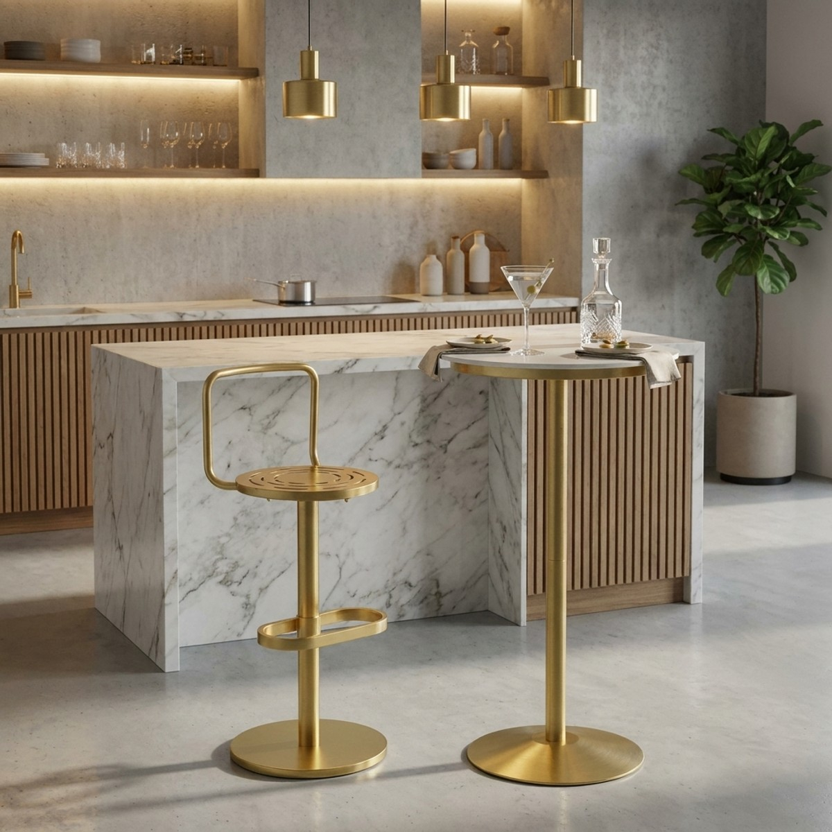 Taburete de bar de metal con respaldo y reposapiés Tixy