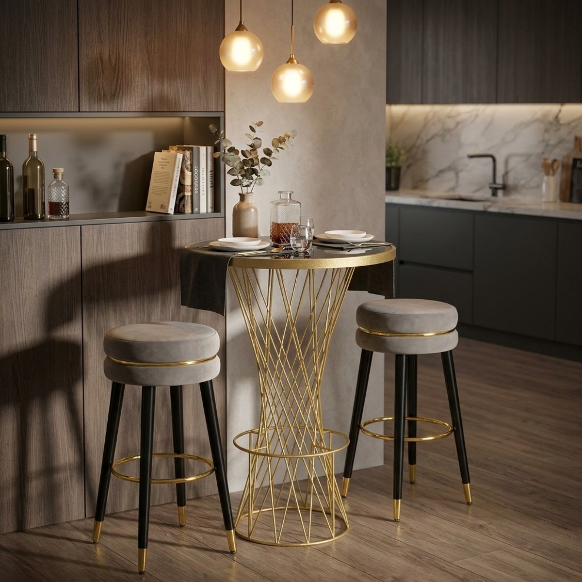 Runder Bartisch aus Eisen und Glas Tower New