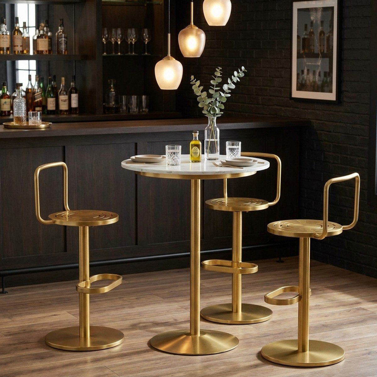 Runder Bartisch aus Metall und Kunstmarmor Simply