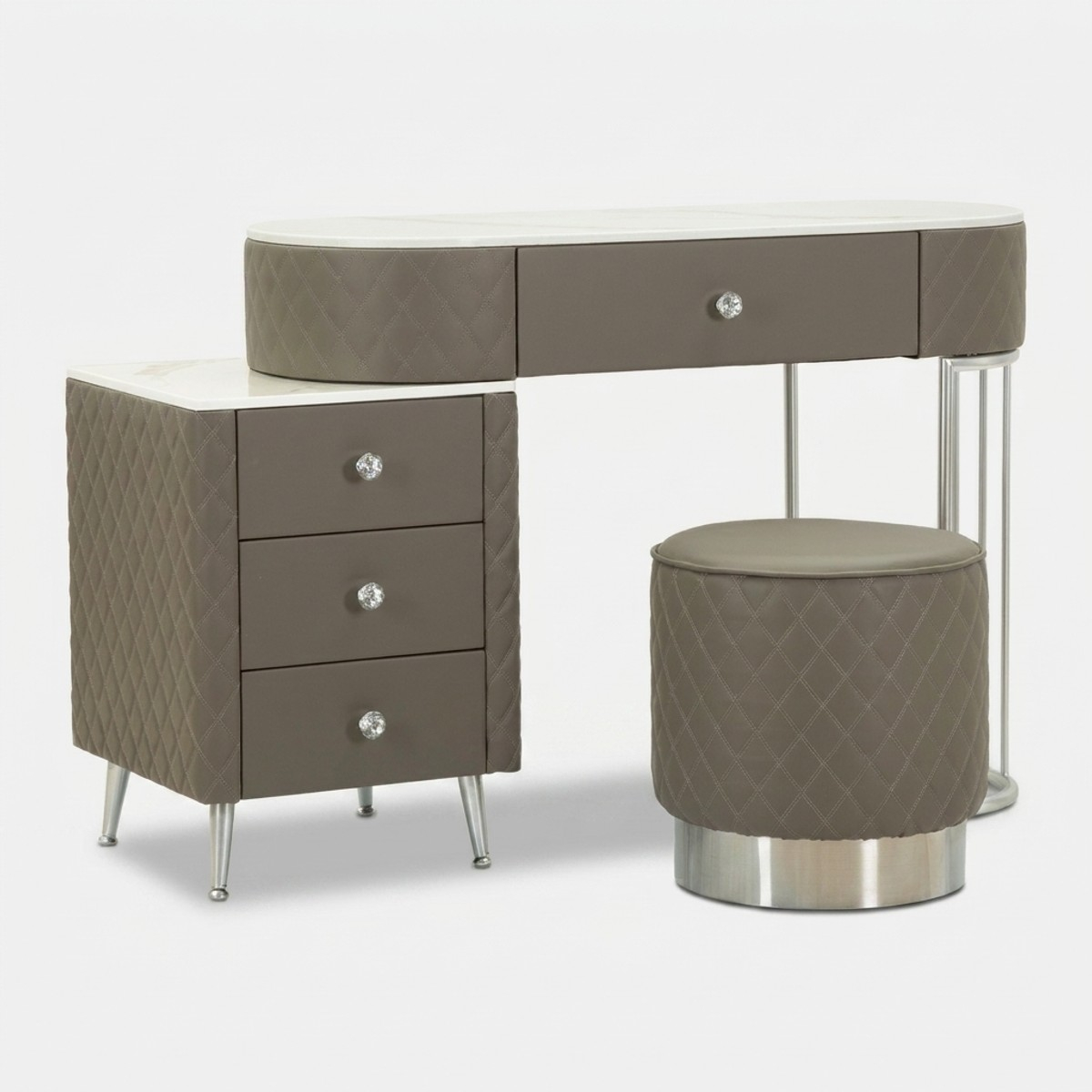 Tocador de dormitorio Sharon Silver con puff y cajones