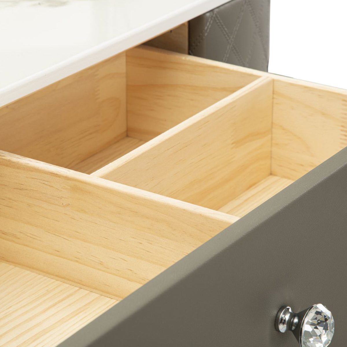 Tocador de dormitorio Sharon Silver con puff y cajones