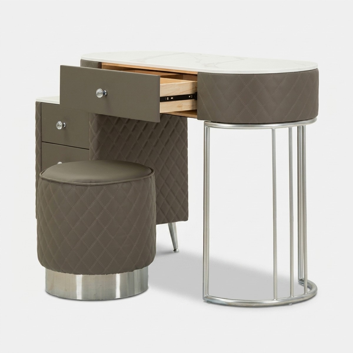 Tocador de dormitorio Sharon Silver con puff y cajones