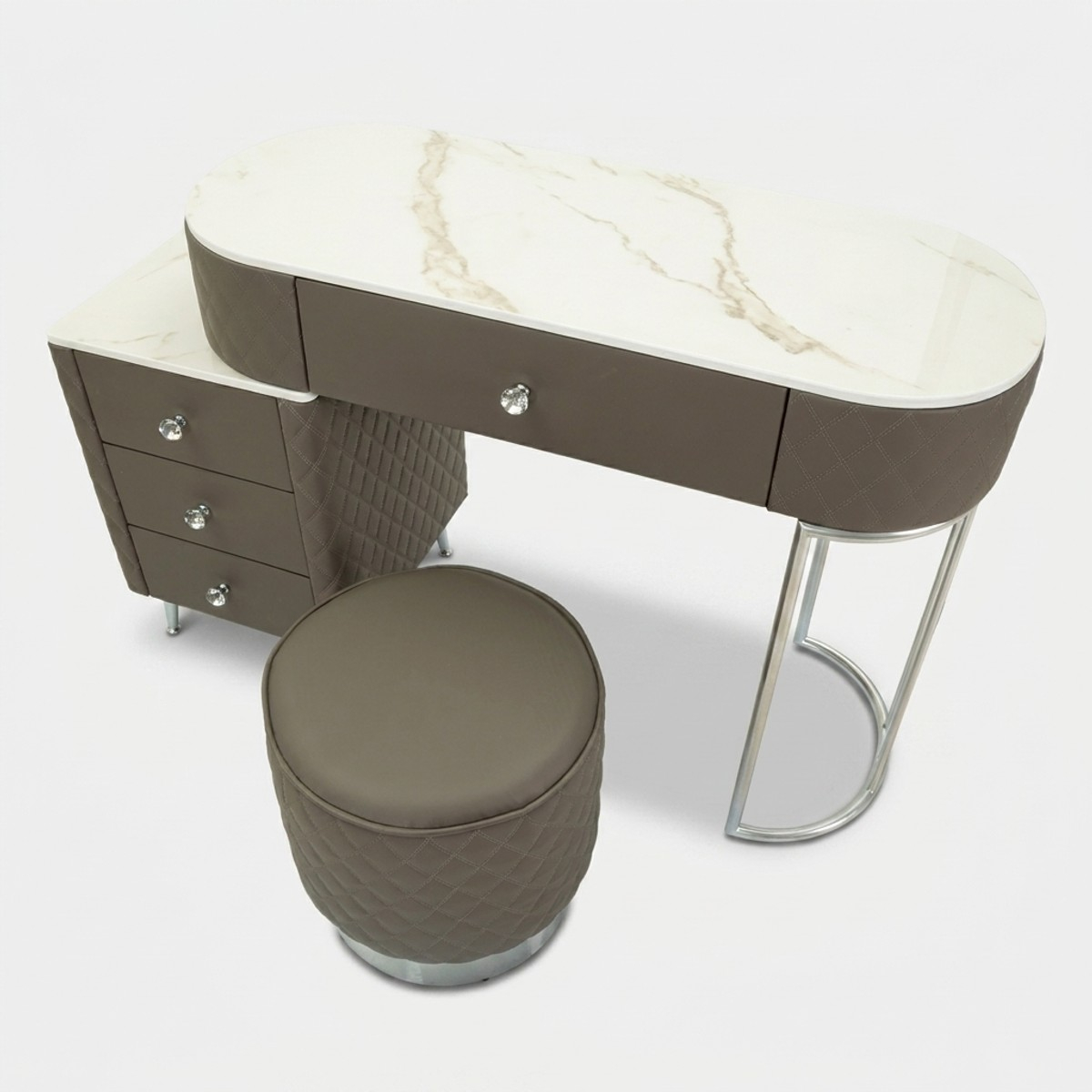 Tocador de dormitorio Sharon Silver con puff y cajones