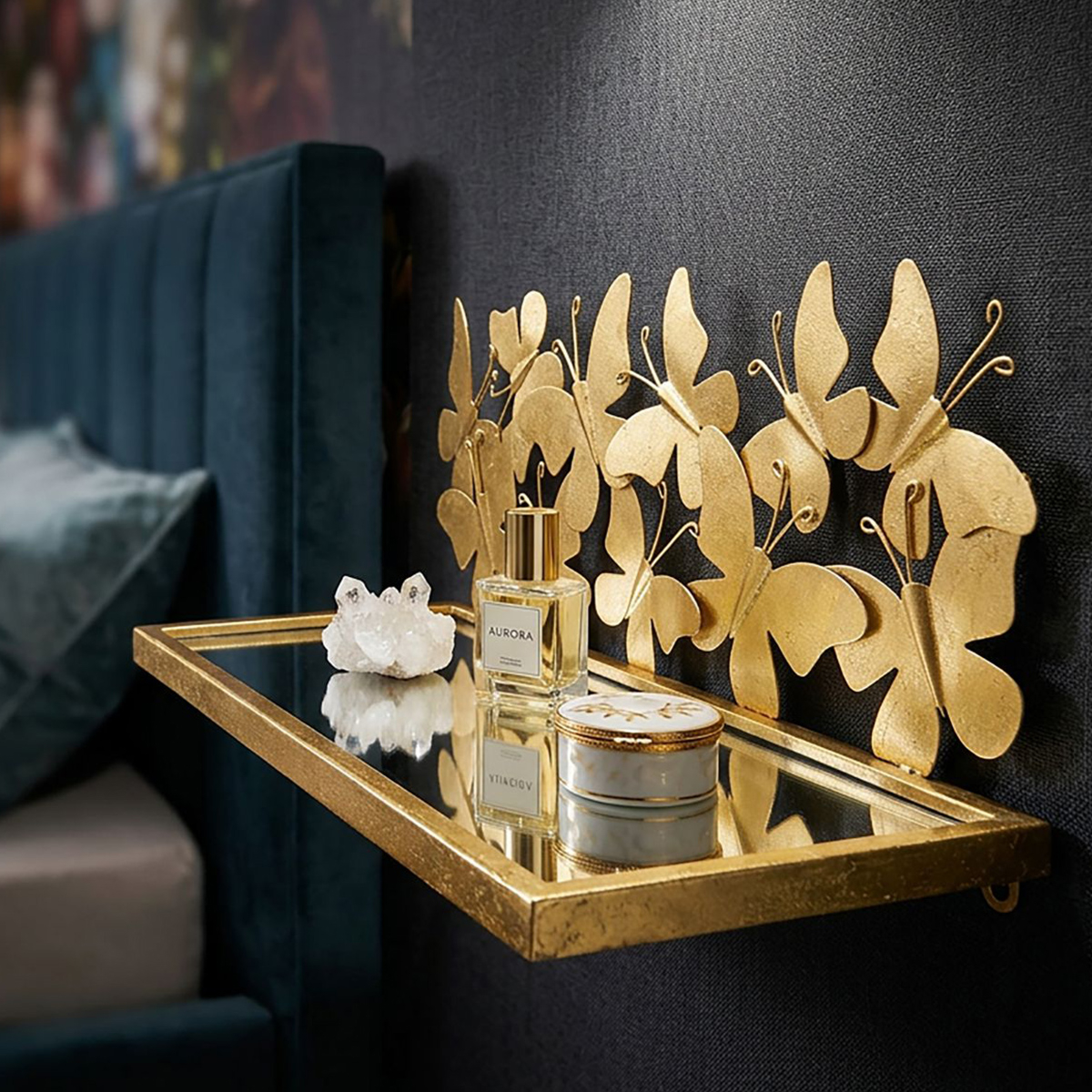 Pareja de estantes de pared con espejo Butterflies