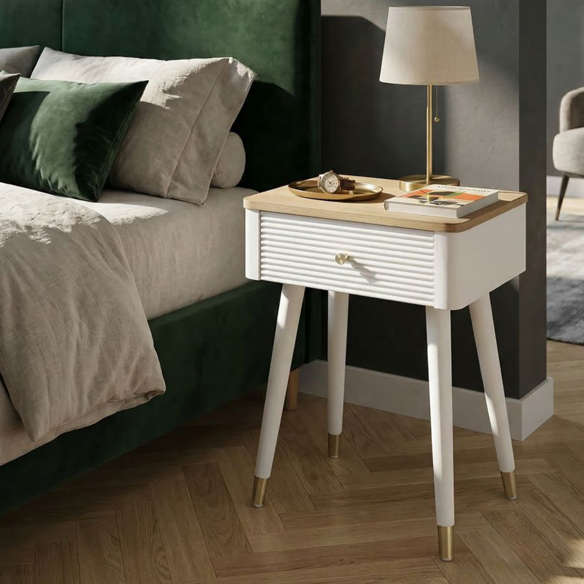 Mesita de noche de madera con cajón para dormitorio Matera