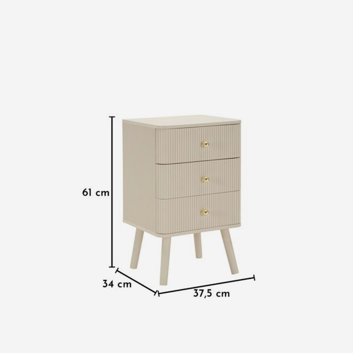 Table de chevet 3 tiroirs en bois et MDF pour chambre Shy