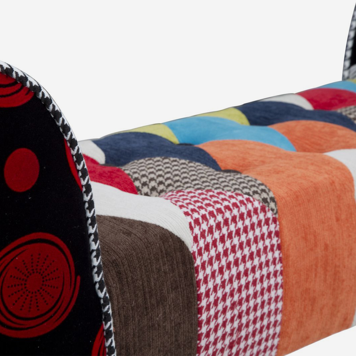 Banco tapizado en madera y tela patchwork Imperial