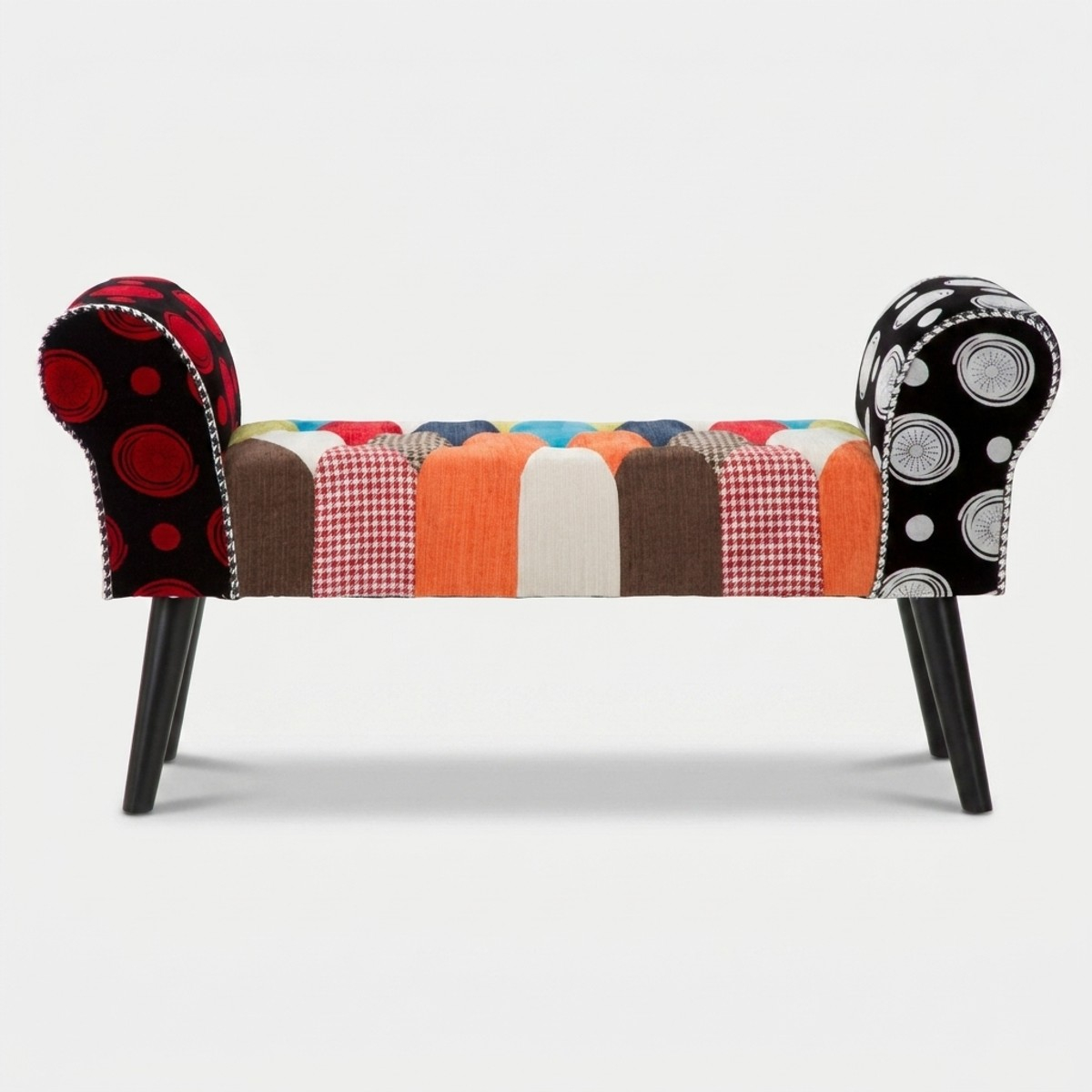 Banco tapizado en madera y tela patchwork Imperial