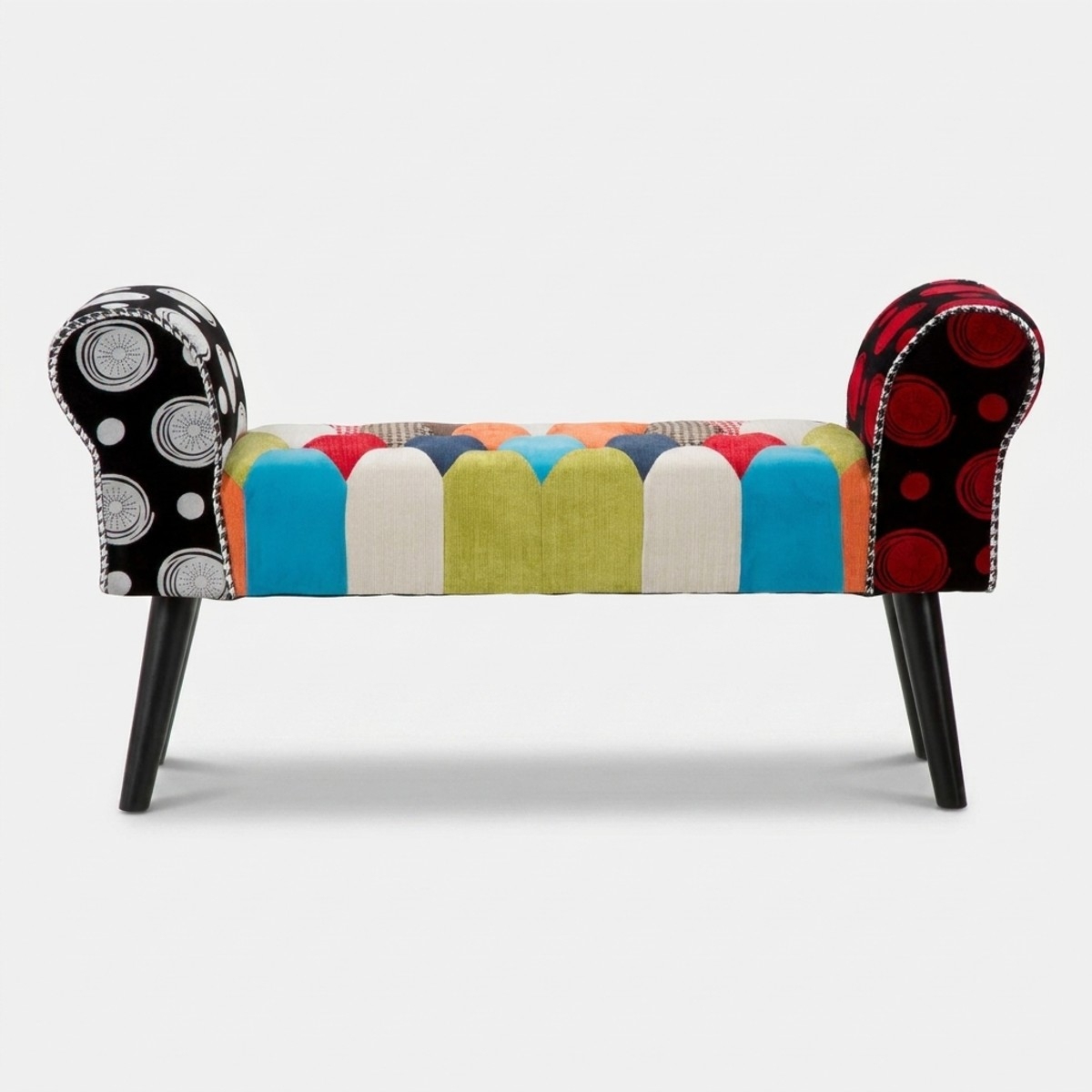 Banco tapizado en madera y tela patchwork Imperial