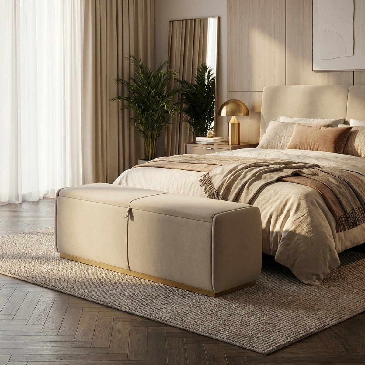 Banco baúl tapizado efecto piel 130 cm Beauty