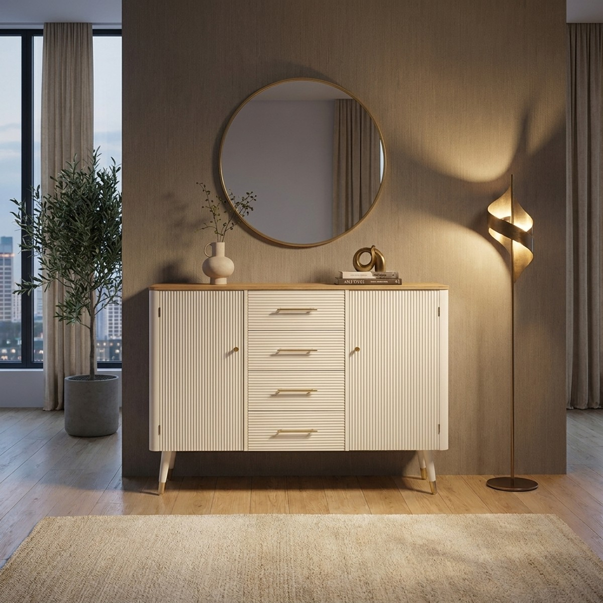 Wohnzimmer-Sideboard Matera aus Holz mit 2 Türen und 4 Schubladen