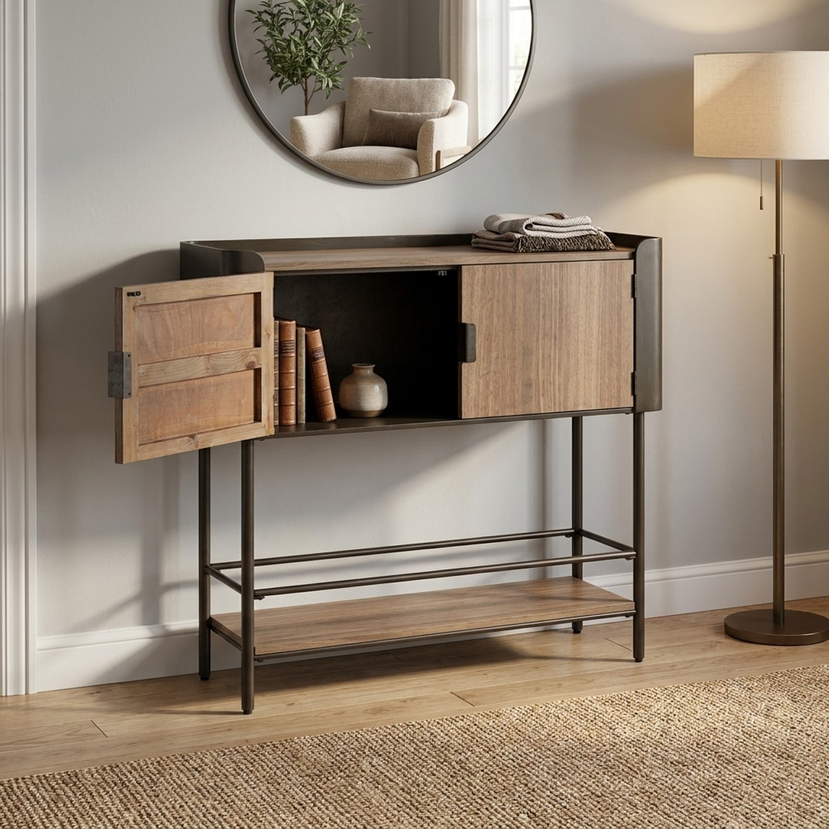 Credenza mobiletto in legno e metallo 100x42x110 cm Toronto