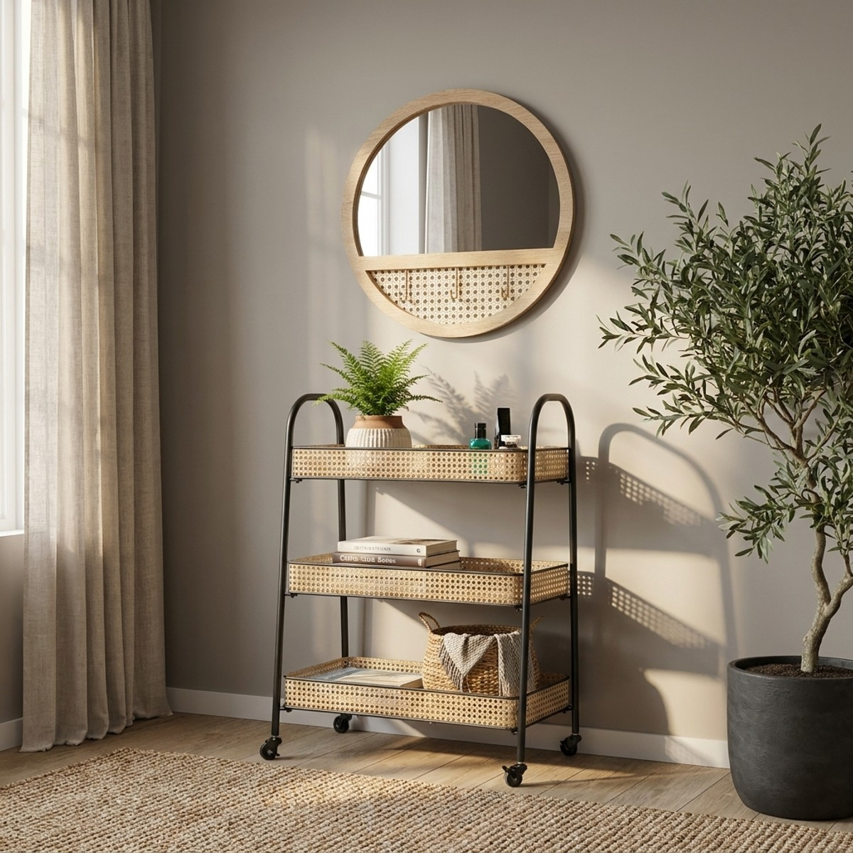 Carrito auxiliar de cocina de metal con 3 estantes Fuji