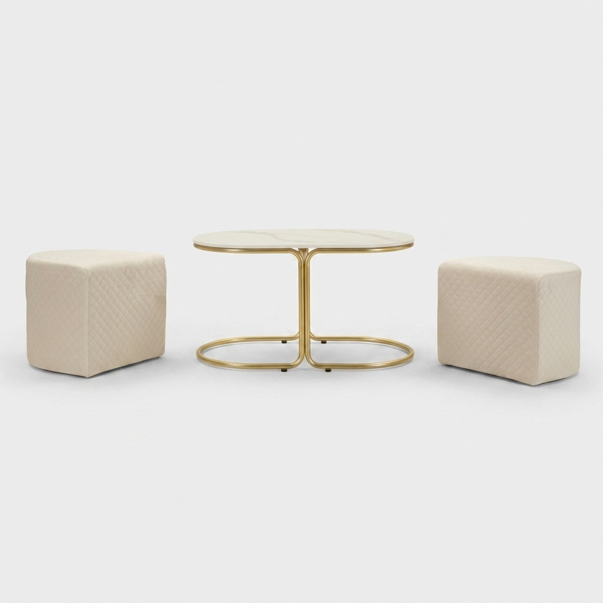 Couchtisch mit 2 Poufs für modernes Wohnzimmer Relax