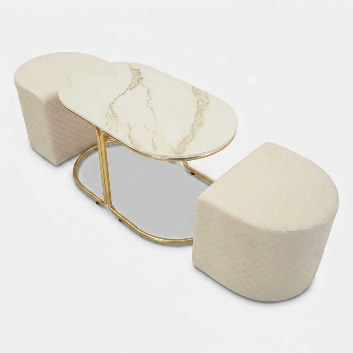 Couchtisch mit 2 Poufs für modernes Wohnzimmer Relax