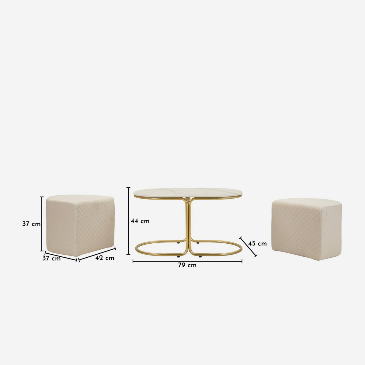 Mesa de centro moderna con 2 pufs Relax para salón