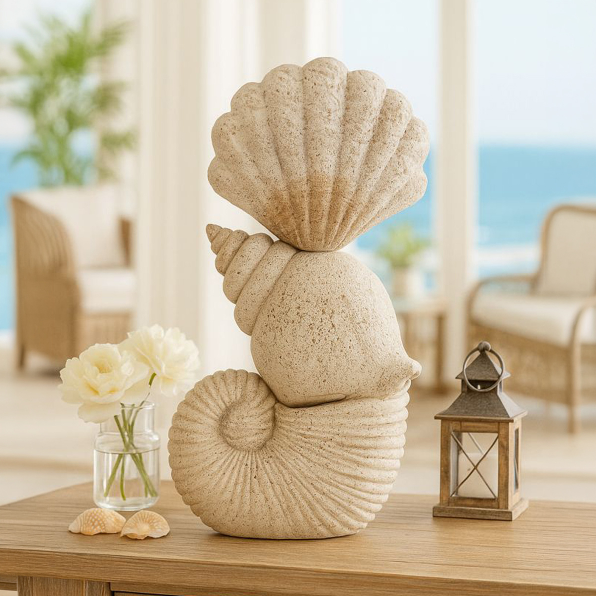 Escultura decorativa de mesa en polirresina Conchiglia