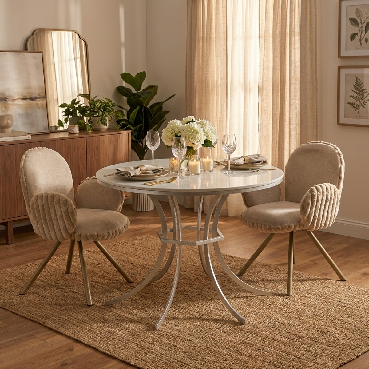 Mesa de comedor redonda efecto mármol Istanbul