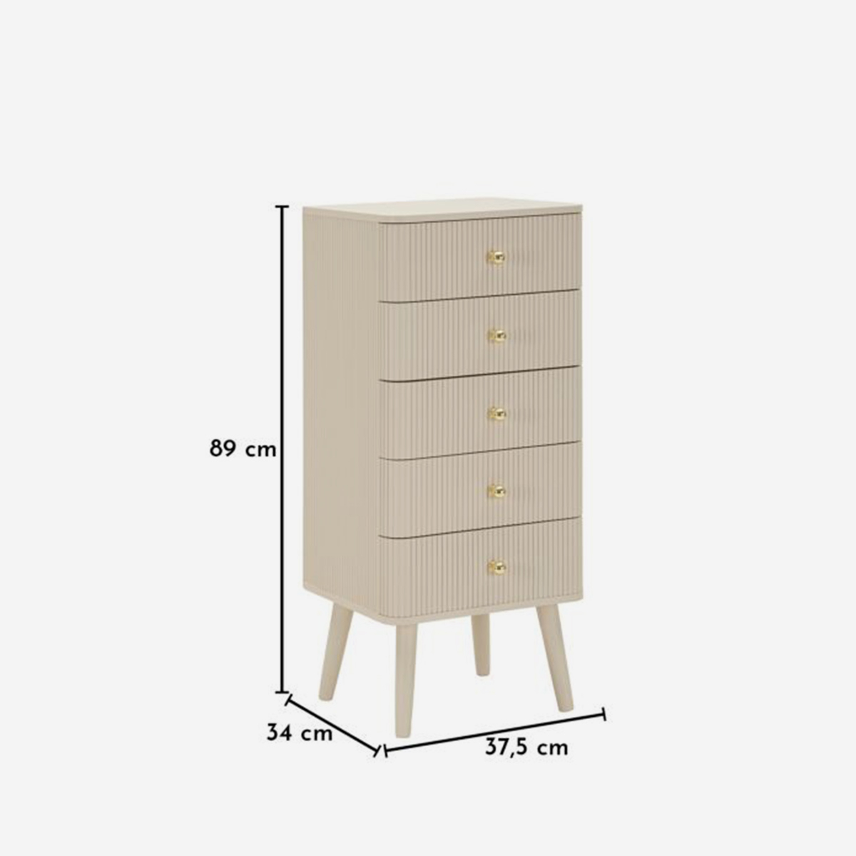 Cómoda estrecha de madera con 5 cajones Shy