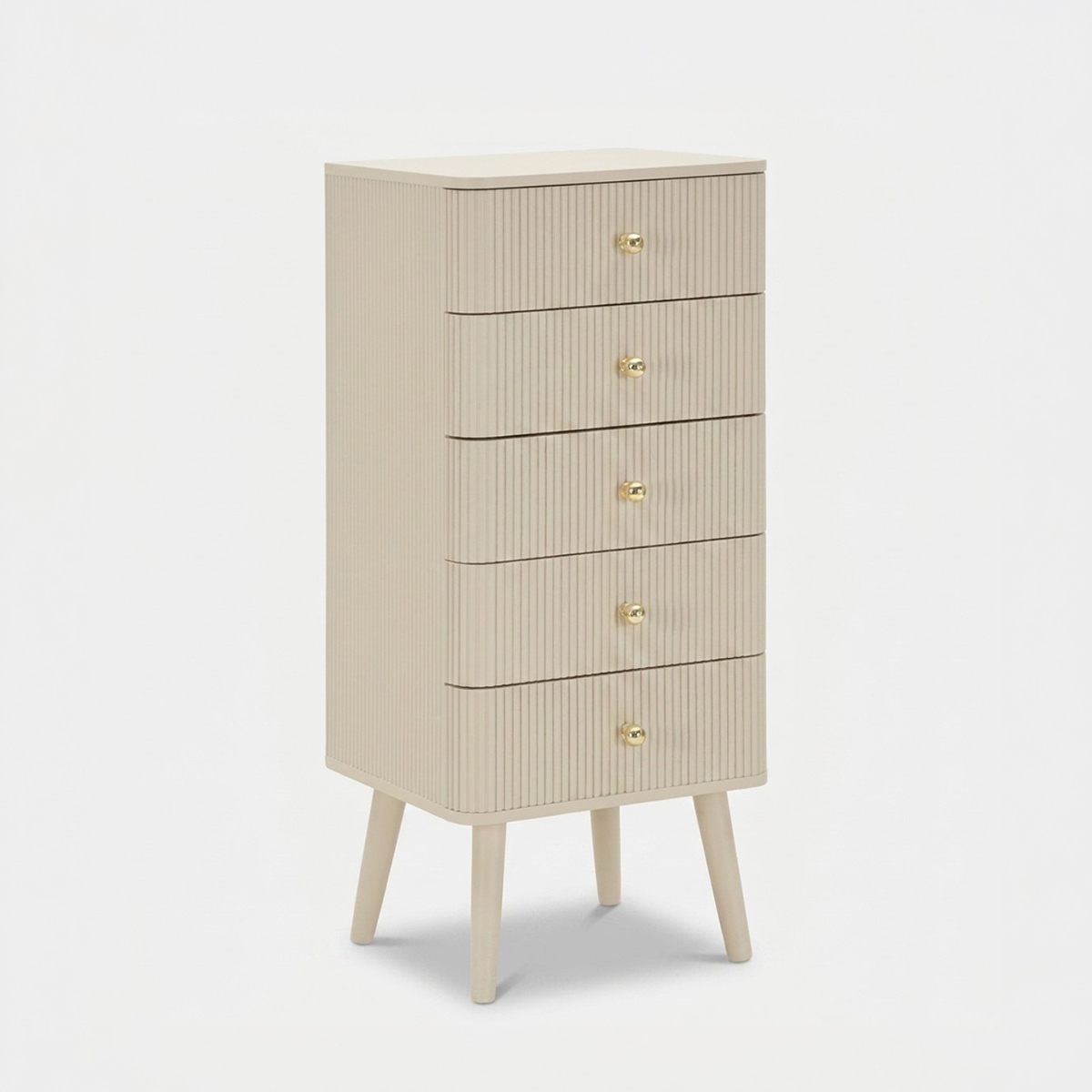 Cómoda estrecha de madera con 5 cajones Shy