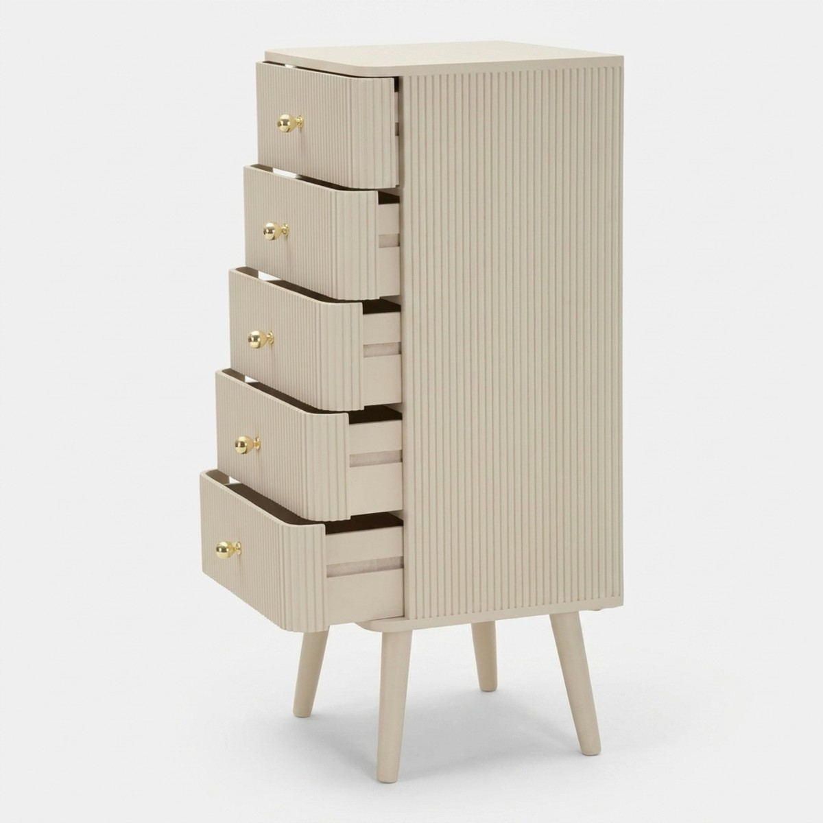 Cómoda estrecha de madera con 5 cajones Shy