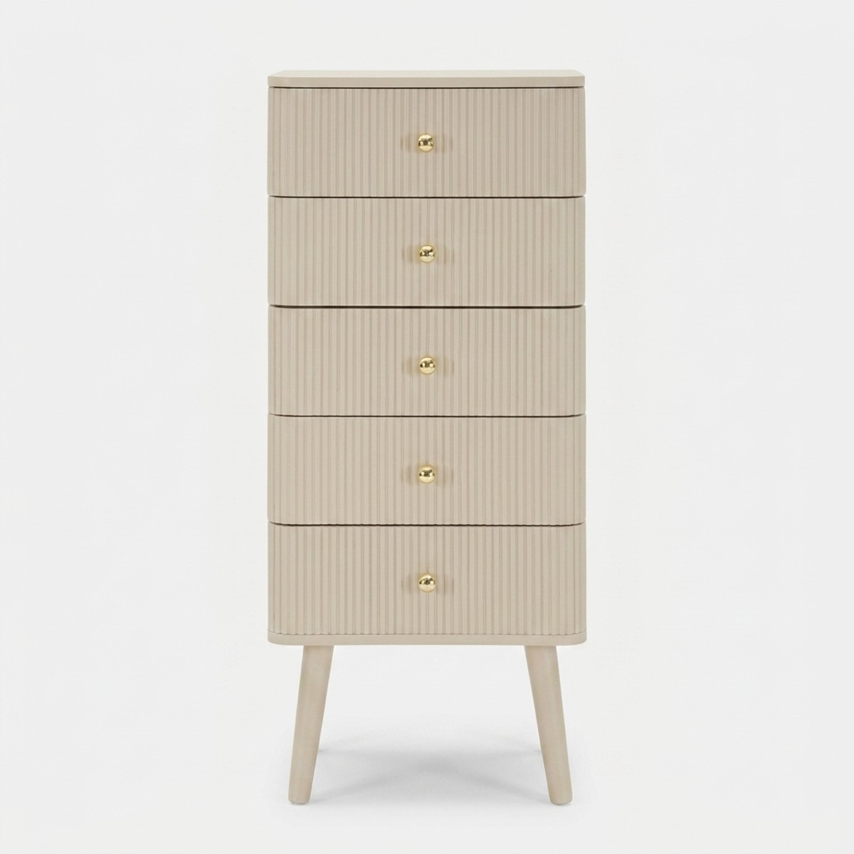 Cómoda estrecha de madera con 5 cajones Shy