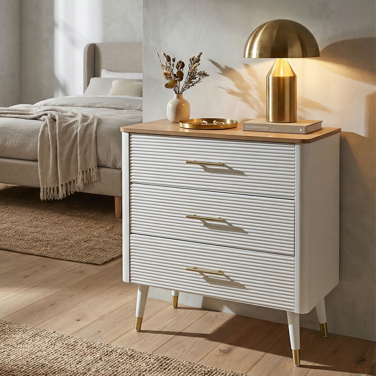 Cómoda de 3 cajones en madera y metal para dormitorio Matera