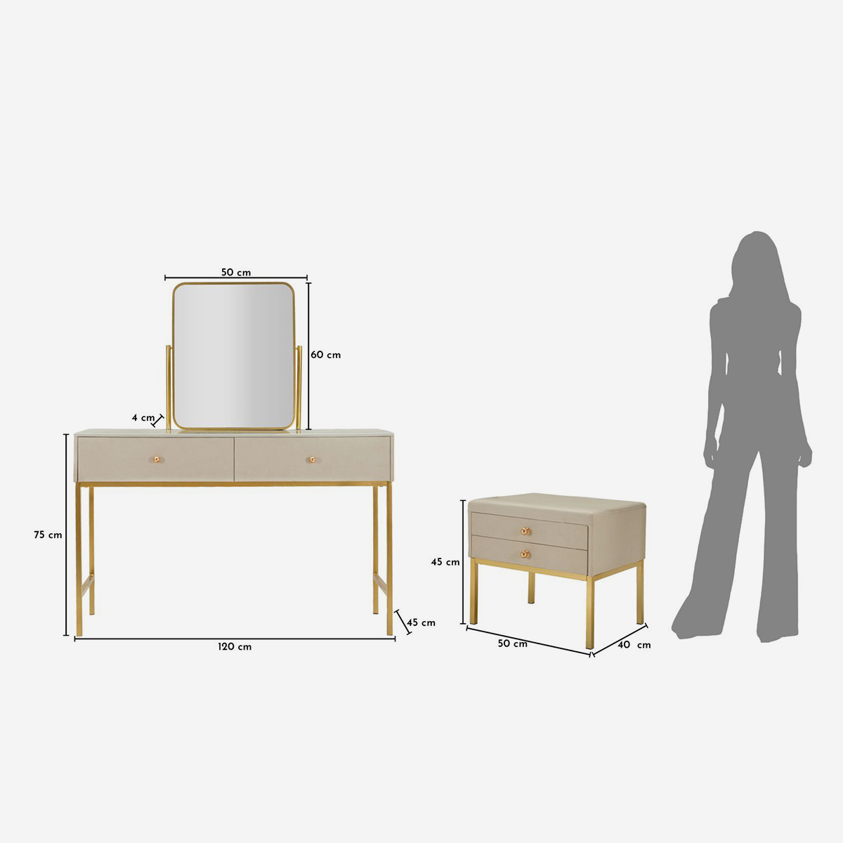 Schminktisch Luxury mit Spiegel und Hocker mit Stauraum