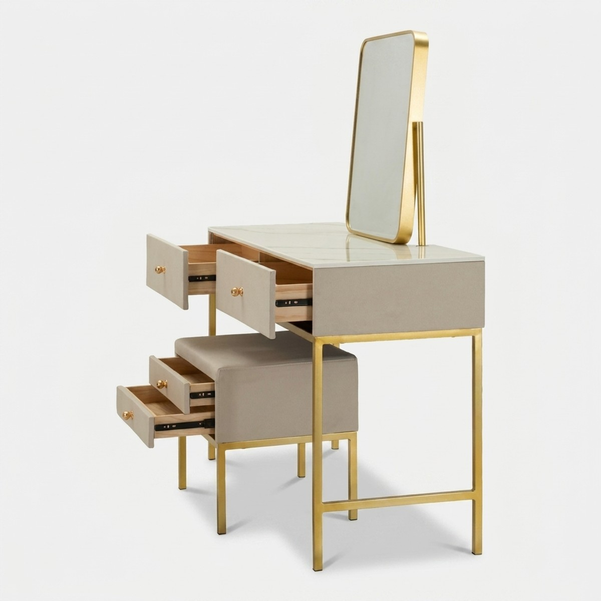 Schminktisch Luxury mit Spiegel und Hocker mit Stauraum