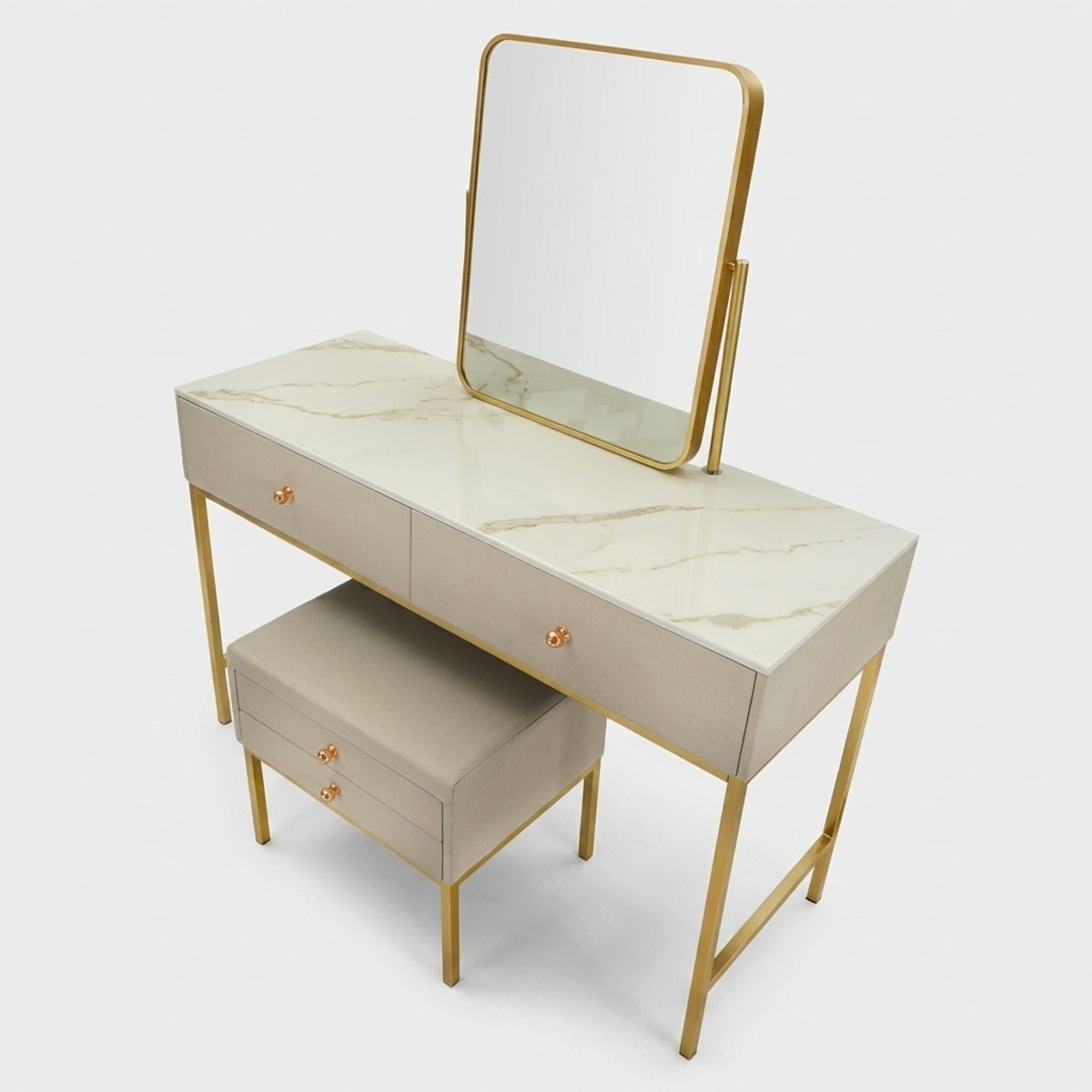 Schminktisch Luxury mit Spiegel und Hocker mit Stauraum