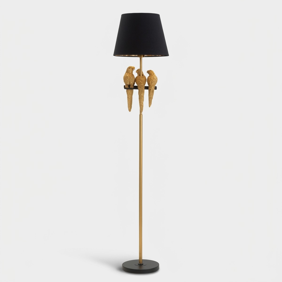 Stehlampe aus Metall mit Papagei-Lampenschirm