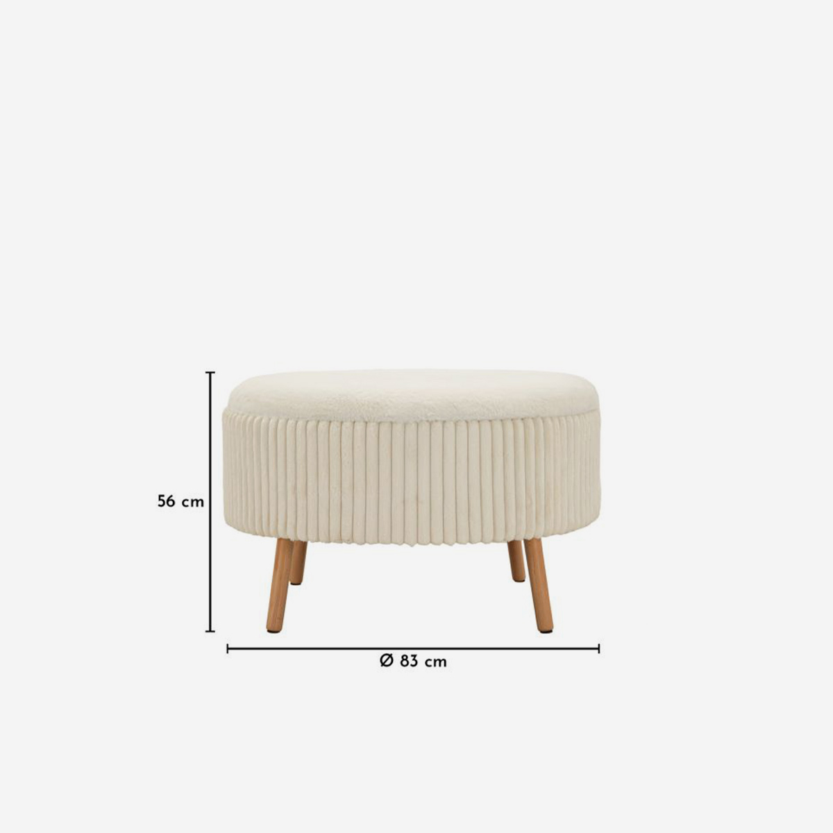 Puf baúl redondo tapizado con patas de madera Goteborg