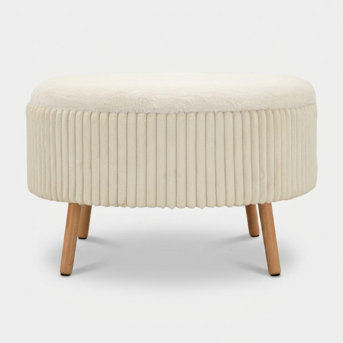 Puf baúl redondo tapizado con patas de madera Goteborg