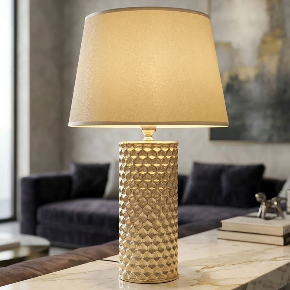 Lámpara de mesa de cerámica con pantalla Glam gold