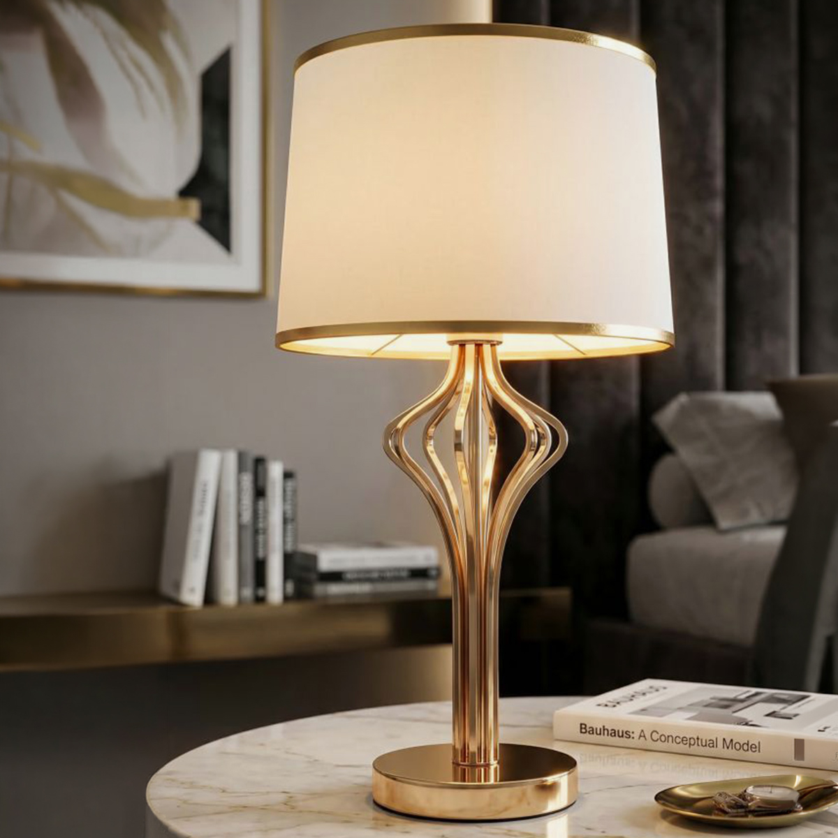 Lampada da tavolo con paralume in tessuto Slimmy