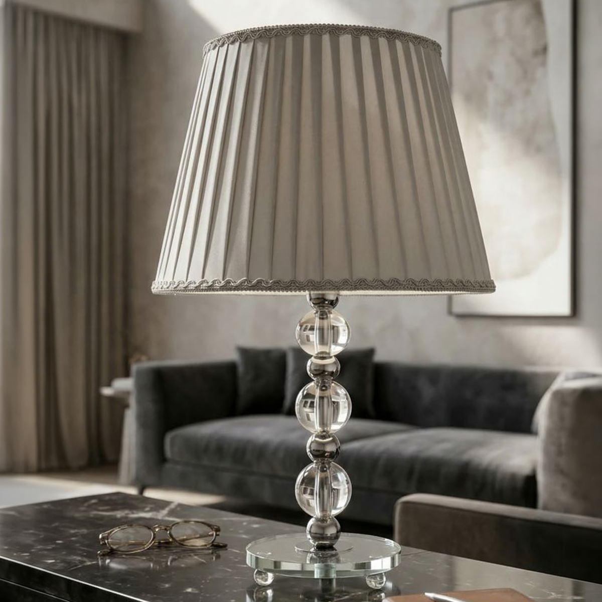 Lampada da tavolo in vetro e tessuto Tolly