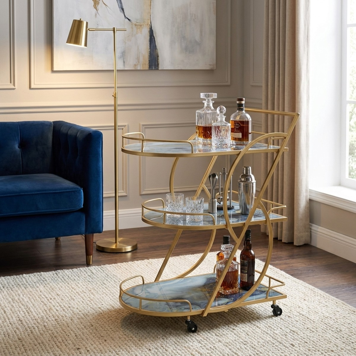 Carrito auxiliar porta alimentos con estantes de vidrio Marble Glass