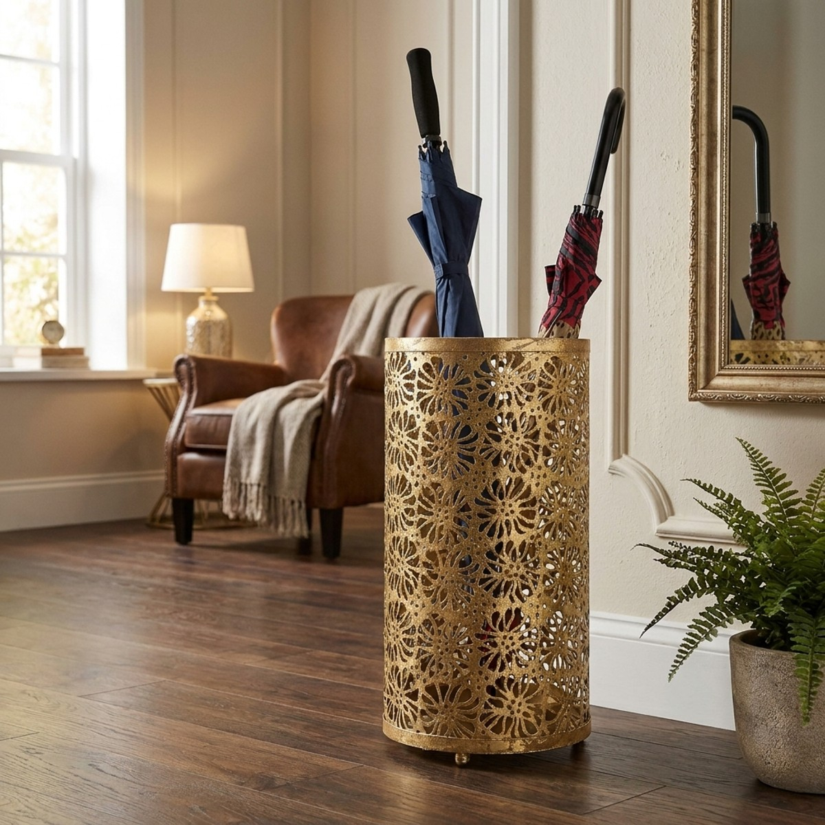 Paragüero redondo de metal perforado Fiori Glam