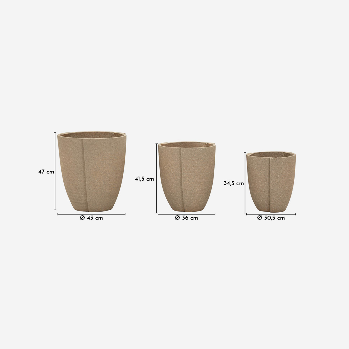 Lot de 3 cache-pots d’extérieur en polyrésine Perù
