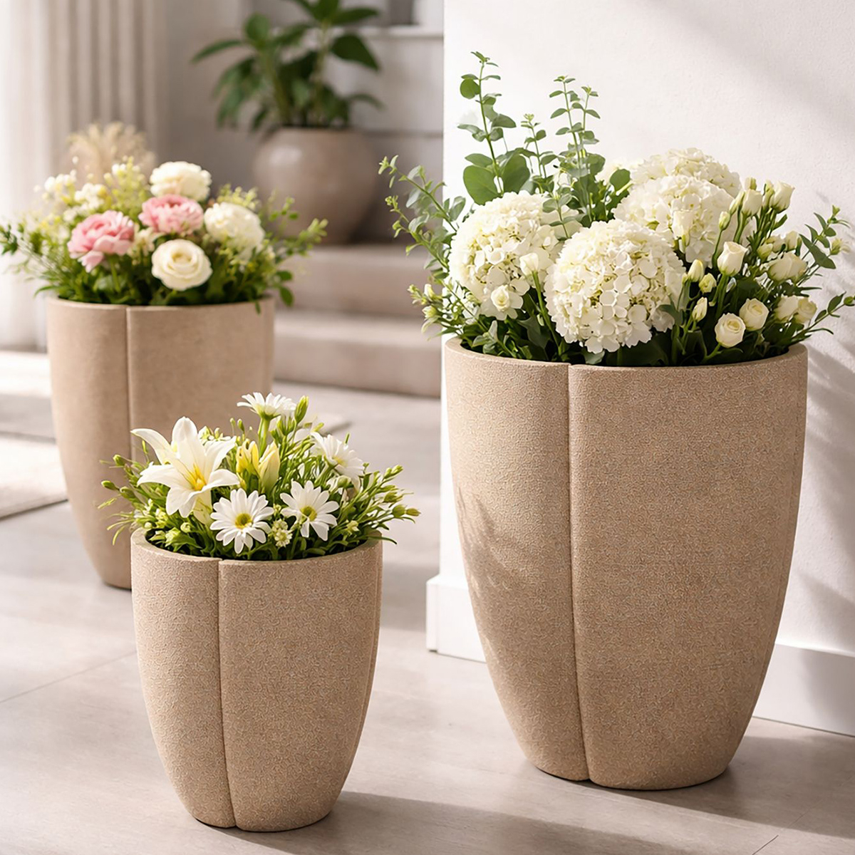 Lot de 3 cache-pots d’extérieur en polyrésine Perù