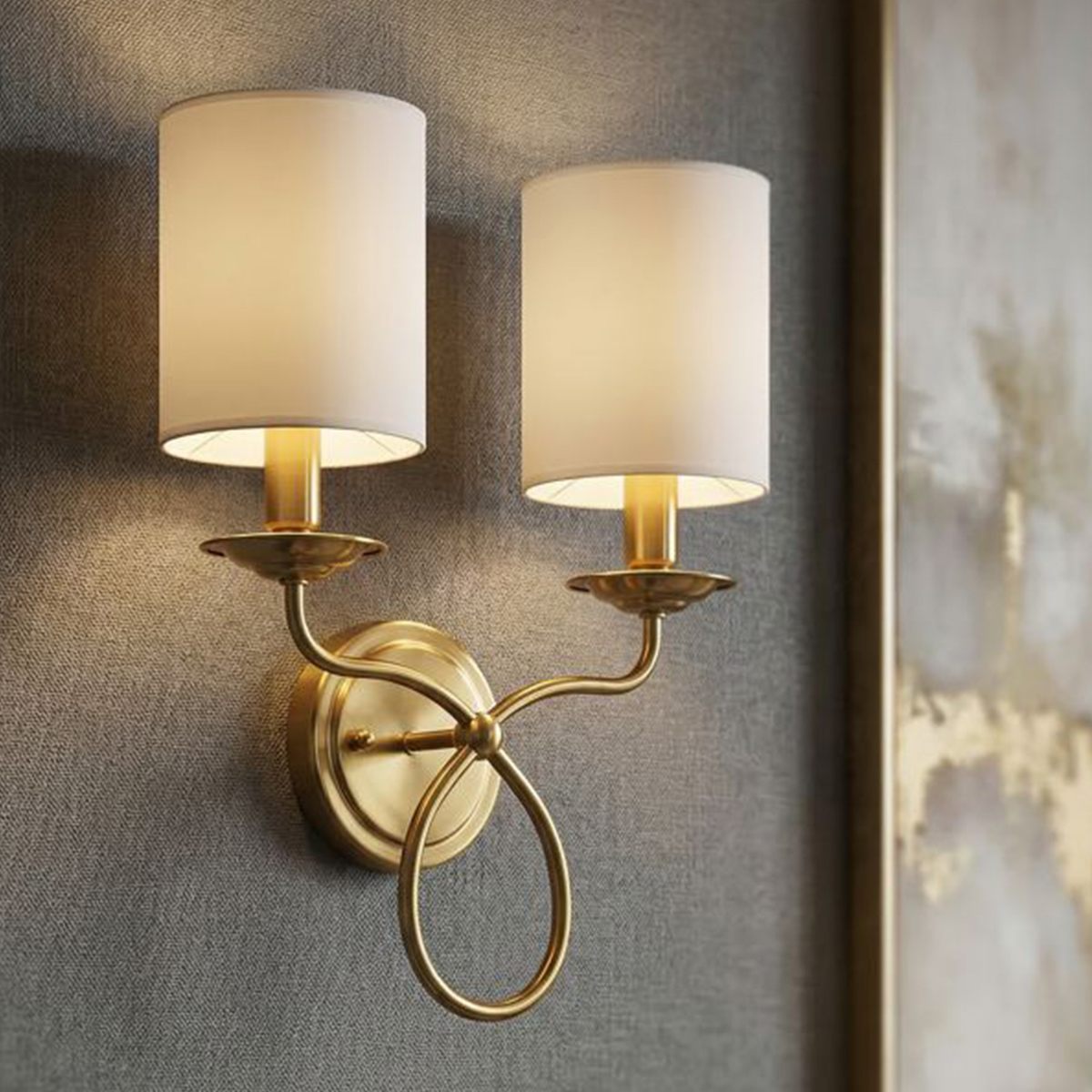 Wandleuchte 2-flammig aus Eisen und Stoff Zagabria