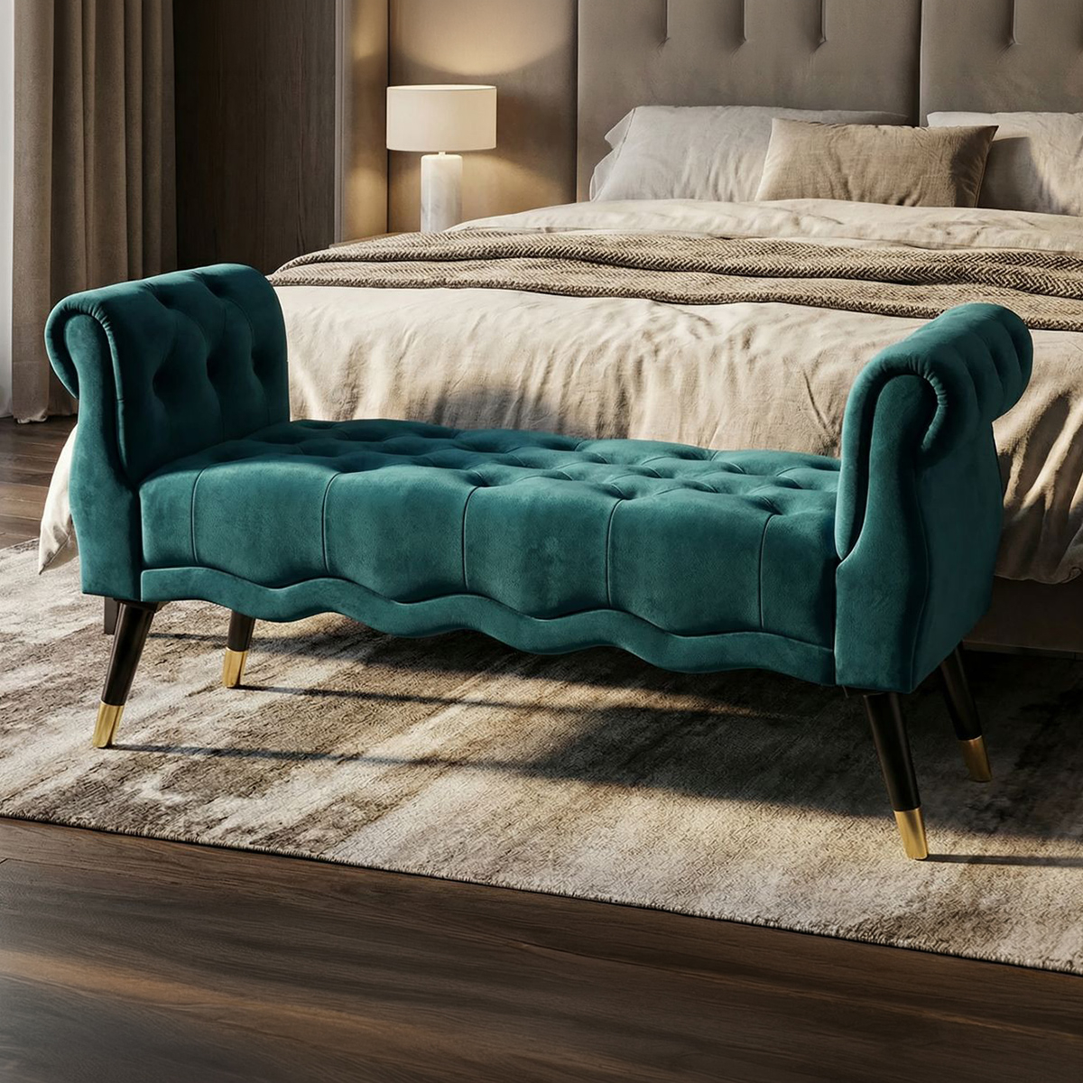 Banqueta tapizada de terciopelo para dormitorio y salón Paris