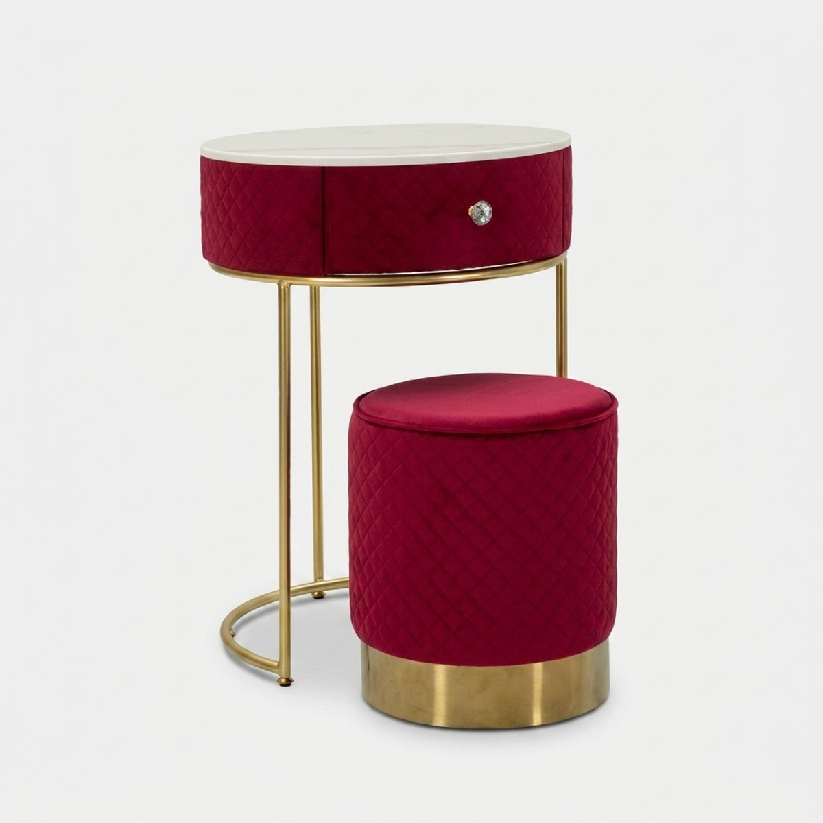 2-teiliges Schminktisch-Set mit Nachttisch und Samt-Hocker Vellit
