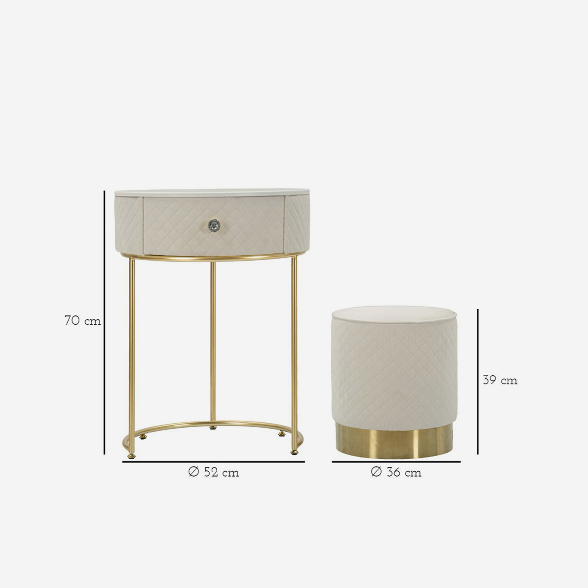 2-teiliges Schminktisch-Set mit Nachttisch und Samt-Hocker Vellit